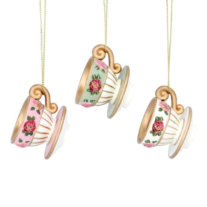 Gisela Graham Rose Ball Resin Cup and Saucer Decoration